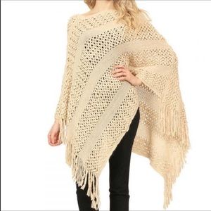 BEIGE CLASSIC FRINGE PONCHO
